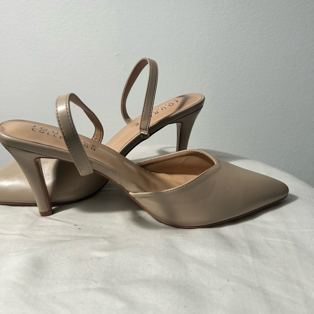 Journee Collection Cream Pointed Toe Slingback Heels - Picture 8 of 12